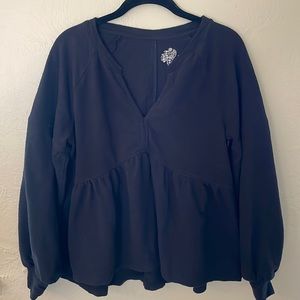 Anthropologie Pilcro Long-Sleeve Babydoll Top Black Small